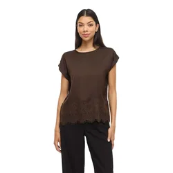 Blusa A Maniche Corte Ellette Full Satin Lace Top Coffee Bean 42