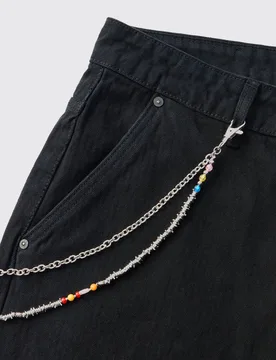 Herren Perlen-Jeans Hosenkette Silver - boohooMAN - FashionsVida