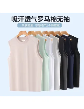 G Roman cotton round neck T-shirt vest men's trendy brand solid color sports sleeveless shoulder loose breathable comfortable - Aliexpress - FashionsVida