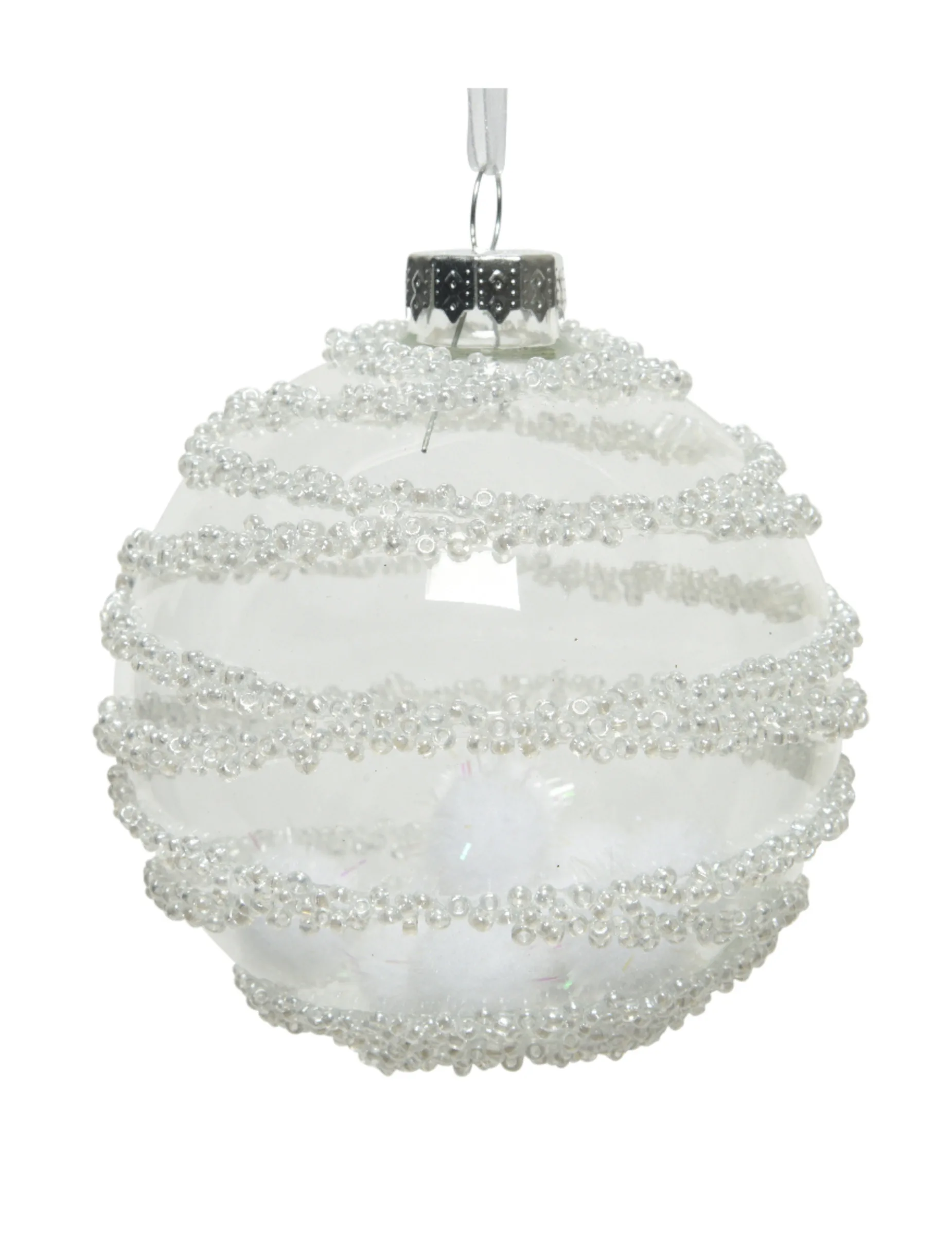 Transparente Glaskugeln mit Pompons 8 cm, Schneedecke - KAEMING B.V. - FashionsVida