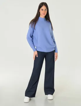 Lupetto color azzurro in pura lana lavorata a punto linz - Hlo! - FashionsVida