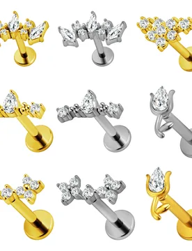 Heart-shaped Internal thread Labret Piercing Lightning Flat Back Earrings Flowers Tragus 316L Stainless steel Body Jewelry - Aliexpress - FashionsVida