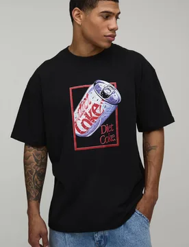 Men's Oversized Diet Coke Crispy Printed License T-Shirt Black Size Large Black L - boohooMAN - FashionsVida