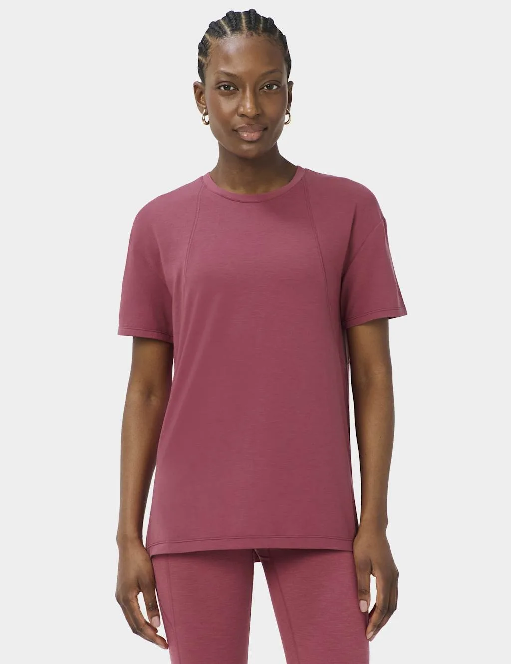 Soft Flow Studio Longline T-Shirt Dark Pink - Sweaty betty - FashionsVida