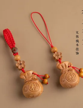 Natural Real Peach Wood Fortune Bag Keychain: Phone/Car Pendant, Peace Blessing, Gift for Men & Women - Aliexpress - FashionsVida