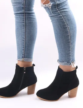 Botas de tobillo de tacón grueso con cremallera lateral y punta redonda para mujer, nuevas para otoño/invierno, botas de tobillo de tacón alto esti - Shein - FashionsVida