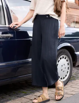 Street One 7/8 Mid Waist Wide Leg Hose im Leinen-Look female Blau