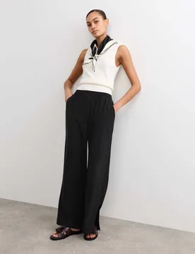 Pure Silk Wide Leg Trousers Black female - Jaeger - FashionsVida