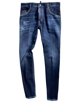 Mens Dark Blue Denim Pants Cotton - Size Large - Dsquared2 - FashionsVida