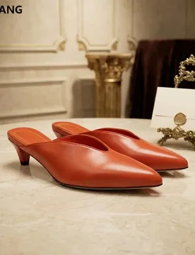 Women's Pointed Toe Kitten Heel Mule Sandals, French Minimalist Slip On Dress Shoes, V Shape Upper, Comfortable Low - Aliexpress - FashionsVida