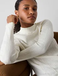 Cotton Blend Textured Roll Neck Top Ivory female