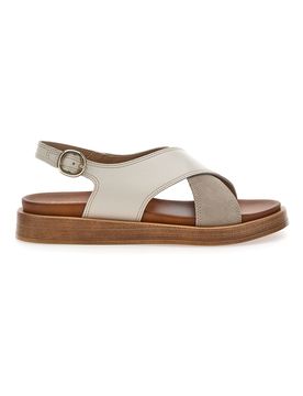 Sandali beige con fasce incrociate bicolore 28053NAL 39