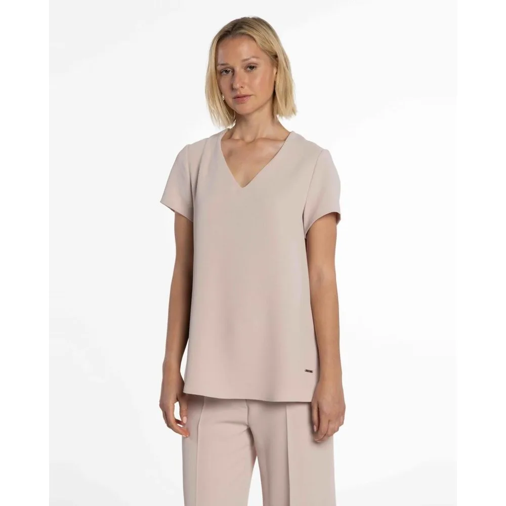 Blusa de mujer de doble crepé de manga corta - Naulover - FashionsVida