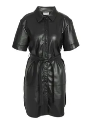 Kleid knielang - NMANDY PU 2/4 SHIRTDRESS NOOS - XS - für Damen - Größe XS - schwarz - Frauen - female