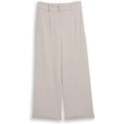 Pantalones anchos de mujer con cintura alta, largo, cierre con botones y diseño liso