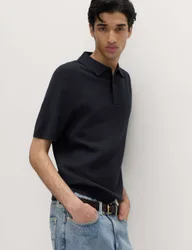 Cotton Rich Regular Fit Knitted Polo Shirt Navy male