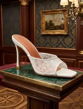 Summer Women Square Toe Lace Fabric Embellished Fine Heel High Slippers Fashion Party High Heel Slippers GMKANG - Aliexpress - FashionsVida