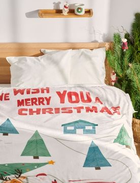 Copriletto natalizio con stampa e scritta “We wish you a Merry Christmas” - multicolor