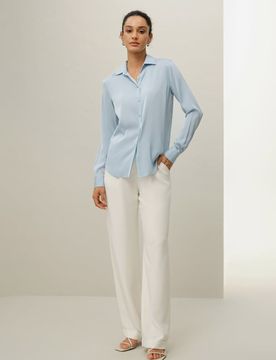 Camicia Seta S - Elegante Colletto Aperto, Morbida & Liscia, Maniche Lunghe, Casual/Lavoro