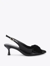 Velvet Bow Kitten Heel Slingback Shoes Black female