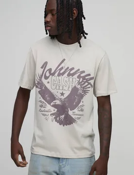 Men's Regular Johnny Cash License Print T-Shirt Stone Size X-Small Stone XS - boohooMAN - FashionsVida