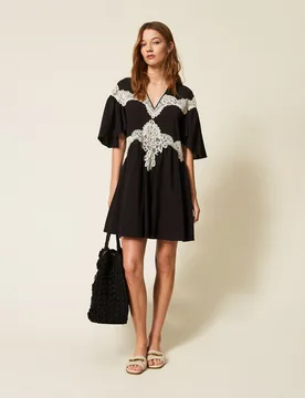 Robe courte en mousseline avec macramé - TWINSET - FashionsVida