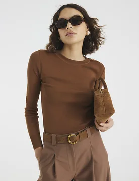 Womens Top Brown Knit Long Sleeve Viscose - Size X-Small - River Island - FashionsVida