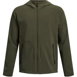 Boys Solid Patterned Hooded Full Zipper Fleece Jacket In Green - Size 11-12y