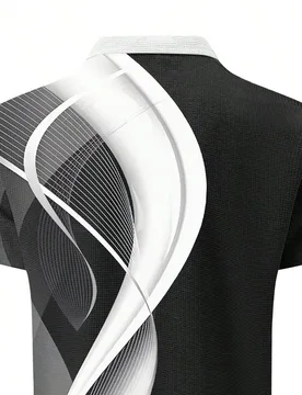 Camisa polo de manga corta casual de hombres, con estampado geométrico digital, para negocios, viajes y golf, para uso en verano - Shein - FashionsVida