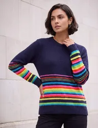 Striped Crew Neck Jumper and Scarf Set Multi female