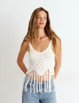 Top de mujer de crochet con flecos - Brownie - FashionsVida