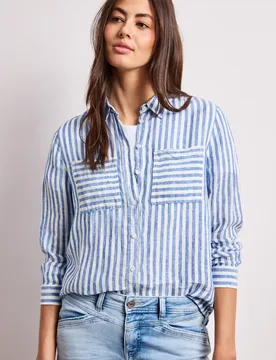 Langarm Hemdbluse aus Leinen female Blau - Street One - FashionsVida