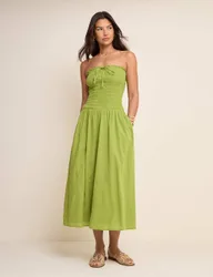 Pure Cotton Bandeau Midi Shirred Dress Green female