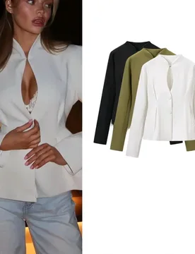Solid Stand Notch Collar Cutout Front Blazer Two Button Tailored Seam Slim Fit Long Sleeve Cropped Office Suit Jacket 260701 - Aliexpress - FashionsVida