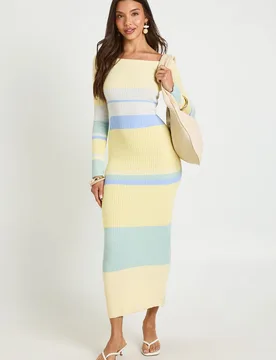 Womens Premium Stripe Crochet Maxi Dress - Yellow - Size Small - Boohoo - FashionsVida
