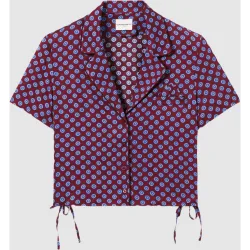 Camisa de mujer estampada de manga corta con cuello sastre