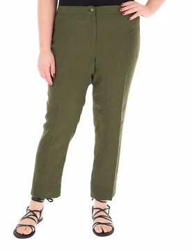 Pantalone in lino VERDE OLIVA 21 - PERSONA by MARINA RINALDI - FashionsVida