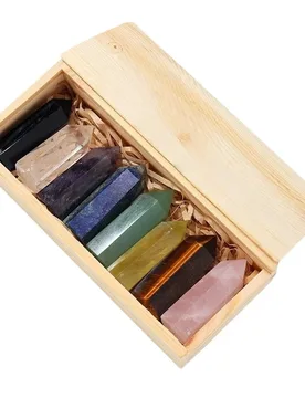Hexagonal Crystal Point Set Box 8Pcs Healing Chakra Gemstone Column Beads 4-5CM In Wood Box Display for Home Office Decoration - Aliexpress - FashionsVida