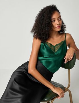 Canotta Pizzo Seta 2 in 1 M - Seta Charmeuse, Spalline Regolabili, Elegante e Versatile