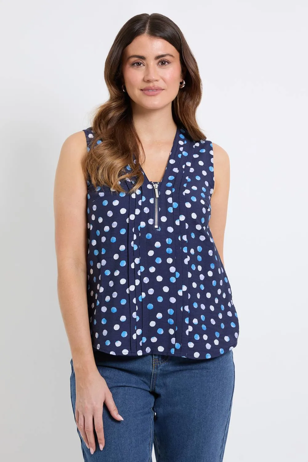 Pleated Zip Detail Cami Top - Navy - Size: 20 - Wallis - FashionsVida