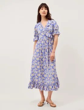 Floral V-Neck Midi Wrap Dress Blue Mix female - Monsoon - FashionsVida