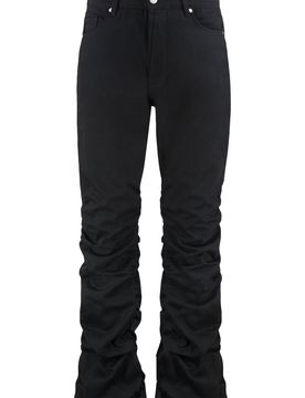 Gathered Straight-Leg Jeans