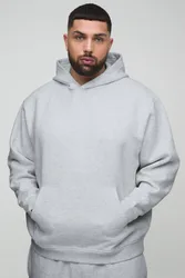 Herren Plus Basic Oversized Over The Head Kapuzenpullover Grey Marl Größe 4XL