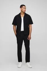 Herren Regular Fit Technical Stretch Hemd & Taillierte Hose Set Black Größe Large