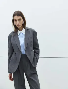 Waisted Double Breasted Longline Blazer Grey female - M&S - FashionsVida