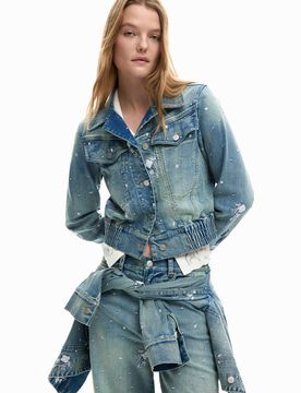 Chaqueta trucker bordados, Mujer, Algodon, Azul, XS