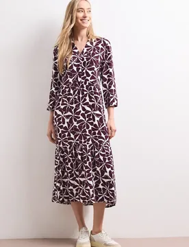 Midikleid mit Split Neck und Print female Rot - Street One - FashionsVida