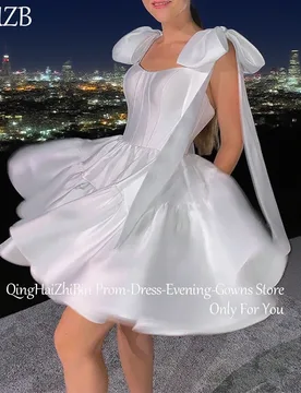 Customized Short White Simple Wedding Dresses Satin Scoop Neck Above Knee Brides Dress Women Vestidos De Novias Gowns 2025 - Aliexpress - FashionsVida