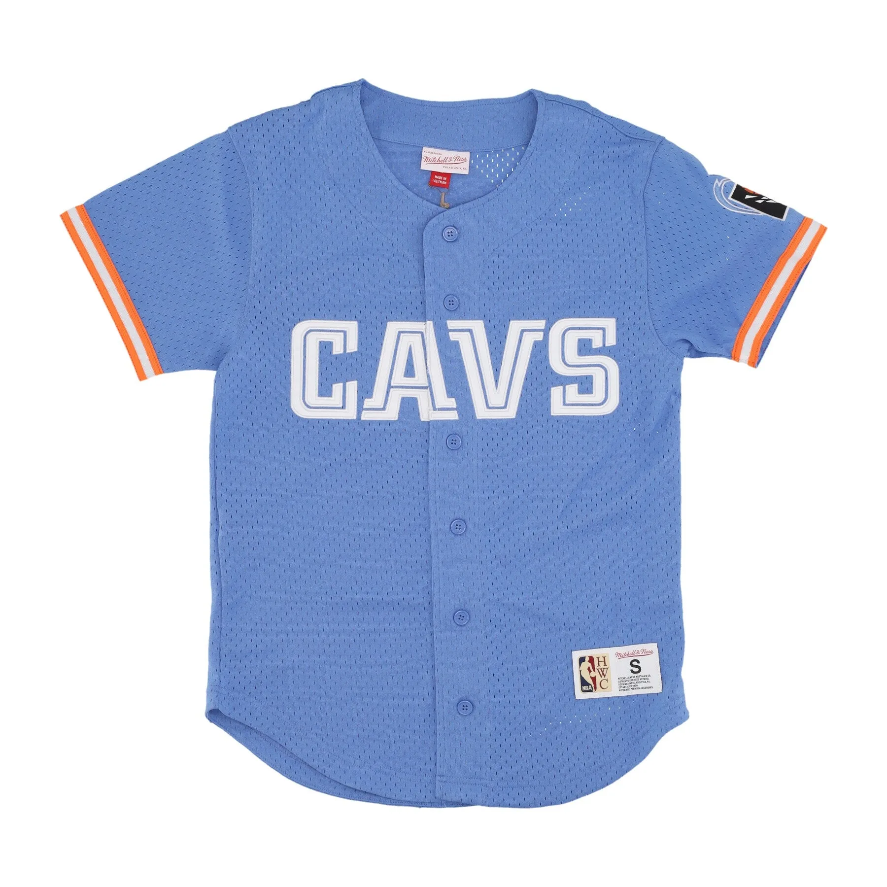 Casacca Bottoni Uomo Nba On the Clock Mesh Button Front Clecav Light Blue - Mitchell & Ness - FashionsVida