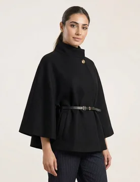 Belted Cape Coat - ONE / BLACK - female - Blue Vanilla - FashionsVida